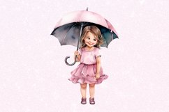 Little Girl with Umbrella Watercolor Sublimation Clipart Product Image 3