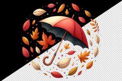 Watercolor umbrella surrounded by autumn falling leaves fall print 20 oz tumbler skinny mug wrap clipart t-shirt sublimation printable design