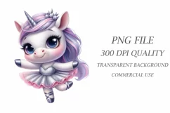 Watercolor Unicorn Ballerina Clipart PNG Product Image 3