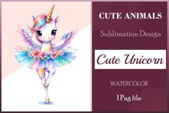 Hand drawn watercolor clipart of cute unicorn ballerina on transparent background. Great creative for nursery, kids, education, wall decoration, greeting cards, party invitations, posters, birthday projects, flyers, brochures, covers, print