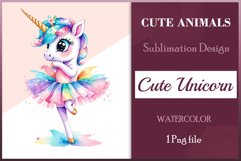 Hand drawn watercolor clipart of cute unicorn ballerina on transparent background. Great creative for nursery, kids, education, wall decoration, greeting cards, party invitations, posters, birthday projects, flyers, brochures, covers, print