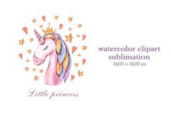 Watercolor cute unicorn sublimation / clipart- 1 png file Product Image 1