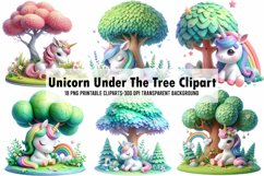 Watercolor Unicorn Under The Tree Clipart Product Image 1