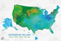 Green and blue United States map clipart incl. Hawaii Alaska Product Image 1