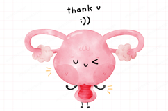 Adorable Watercolor Kawaii Uterus Clipart Menstrual PNG Set Product Image 3
