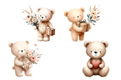Watercolor cute baby bear clipart, valentines boho Animals Product Image 2