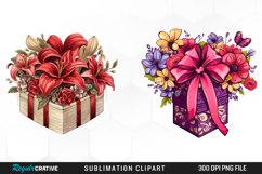 Valentines Gift Box With Flower PNG Set Clipart Product Image 1