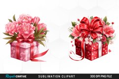 Valentines Gift Box With Flower PNG Set Clipart Product Image 1
