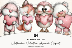 Watercolor Valentine Animal Clipart Product Image 1