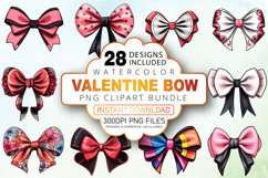 Watercolor Valentine Bow Clipart Bundle Product Image 1