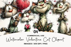 Watercolor Valentine Cat Clipart Product Image 1