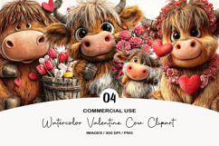 Watercolor Valentine Cow Clipart Product Image 1