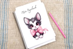 Watercolor Valentine Cute Kawaii Cat Clipart Bundle Product Image 4