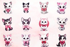 Watercolor Valentine Cute Kawaii Cat Clipart Bundle Product Image 2