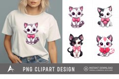 Watercolor Valentine Cute Kawaii Cat Clipart Product Image 1