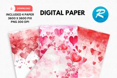 Watercolor Valentine&#039;s Day Digital Paper Product Image 1