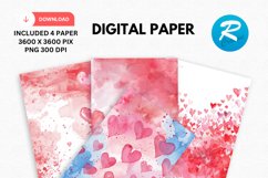 Watercolor Valentine&#039;s Day Digital Paper Product Image 1
