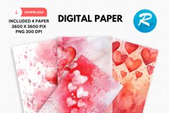 Watercolor Valentine&#039;s Day Digital Paper Product Image 1