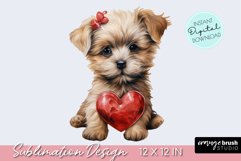 Watercolor Valentine Dog Sublimation, Puppy PNG Clipart