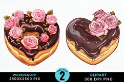 Watercolor Valentine Doughnut Exquisite Clipart Product Image 1