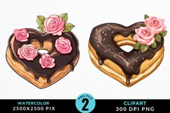 Watercolor Valentine Doughnut Graphic Clipart Product Image 1