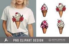 Watercolor Valentine Ice Cream Cone Clipart Product Image 1