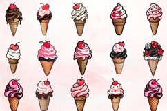 Watercolor Valentine Ice Cream Cone Clipart Bundle Product Image 3