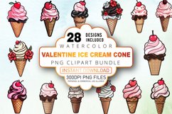 Watercolor Valentine Ice Cream Cone Clipart Bundle Product Image 1