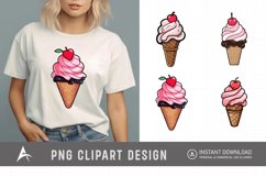 Watercolor Valentine Ice Cream Cone Clipart Product Image 1