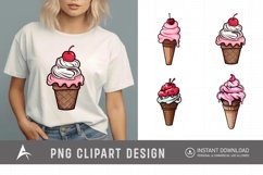 Watercolor Valentine Ice Cream Cone Clipart Product Image 1