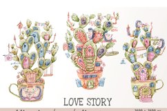 Watercolor cactus png clipart. Nursery hedgehogs love story Product Image 2