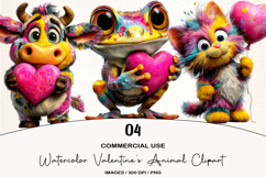 Watercolor Valentine's Animal Clipart Product Image 1
