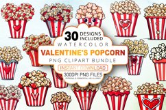 Watercolor Valentine&#039;s Popcorn Clipart Bundle Product Image 1