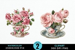 Watercolor Valentine's Roses In A Cup Clipart Product Image 1