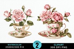 Watercolor Valentine's Roses In A Cup Art Clipart Product Image 1