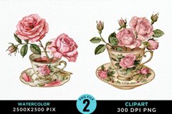 Watercolor Valentine's Roses In A Cup Art Clipart Product Image 1