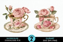 Watercolor Valentine's Roses In A Cup Art Clipart Product Image 1