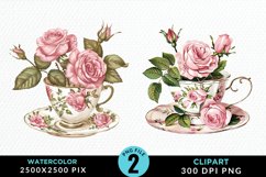 Watercolor Valentine's Roses In A Cup Clipart Product Image 1
