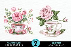 Watercolor Valentine's Roses In A Cup Clipart Product Image 1