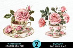 Watercolor Valentine's Roses In A Cup Clipart Product Image 1