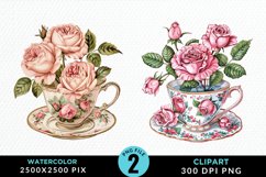 Watercolor Valentine's Roses In A Cup Art Clipart Product Image 1