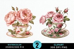 Watercolor Valentine's Roses In A Cup Clipart Product Image 1