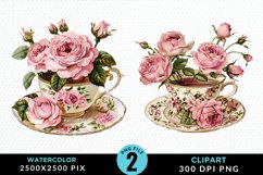 Watercolor Valentine's Roses In A Cup Clipart Product Image 1