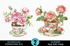 Watercolor Valentine's Roses In A Cup Clipart Product Image 1