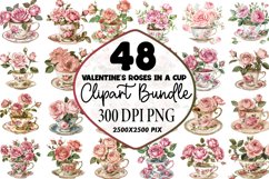 Watercolor Valentine's Roses In A Cup Clipart Bundle Product Image 1