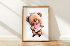 Watercolor Valentine Teddy Bear Clipart Product Image 3