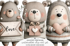 Watercolor Valentine Teddy Bears PNG - Valentine Teddy Bear Product Image 1