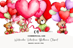 Watercolor Valentines Balloons Clipart Product Image 1