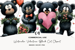 Watercolor Valentines Black Cat Clipart Product Image 1