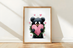Watercolor Valentines Black Cat Clipart Product Image 3